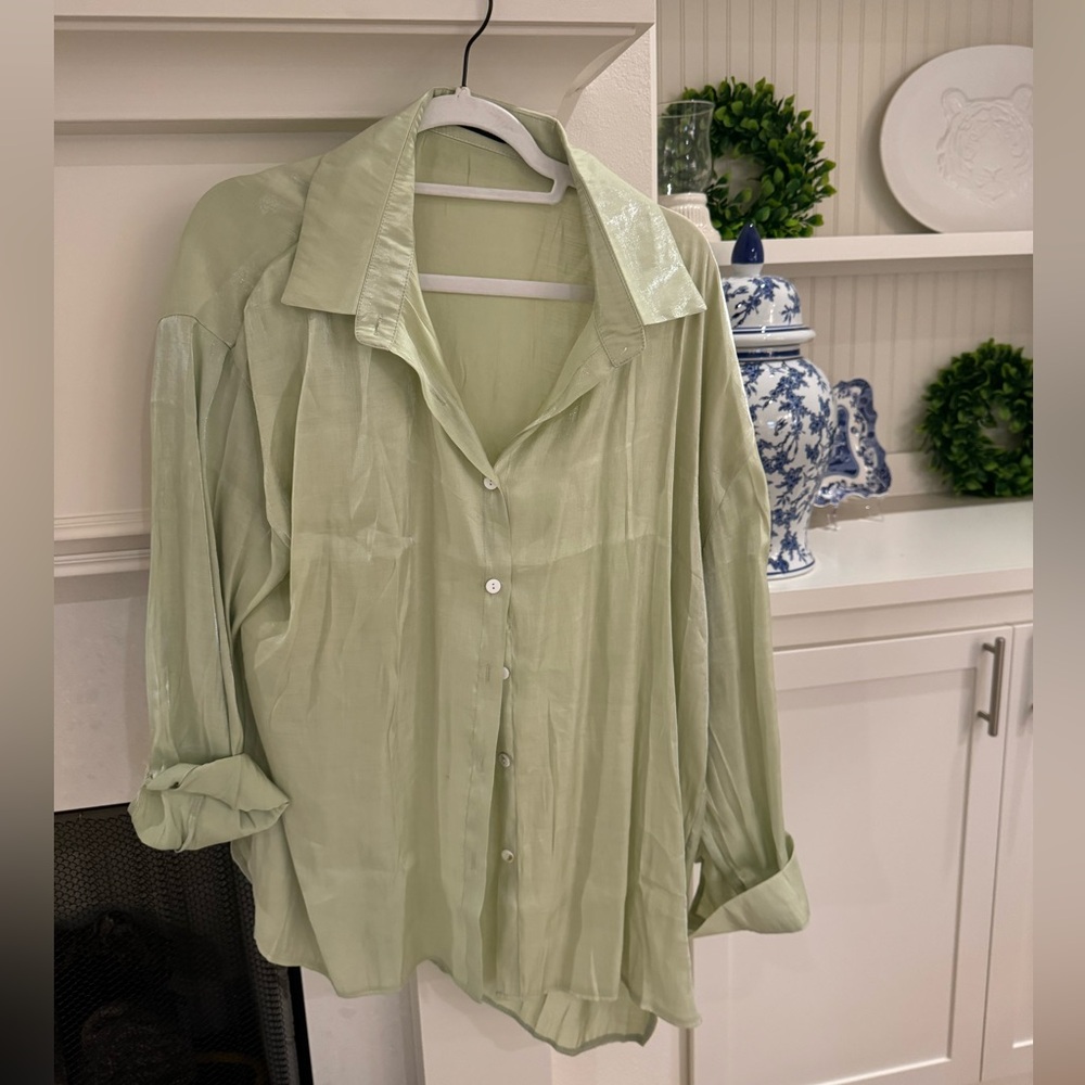 Light Green Button Women's Top